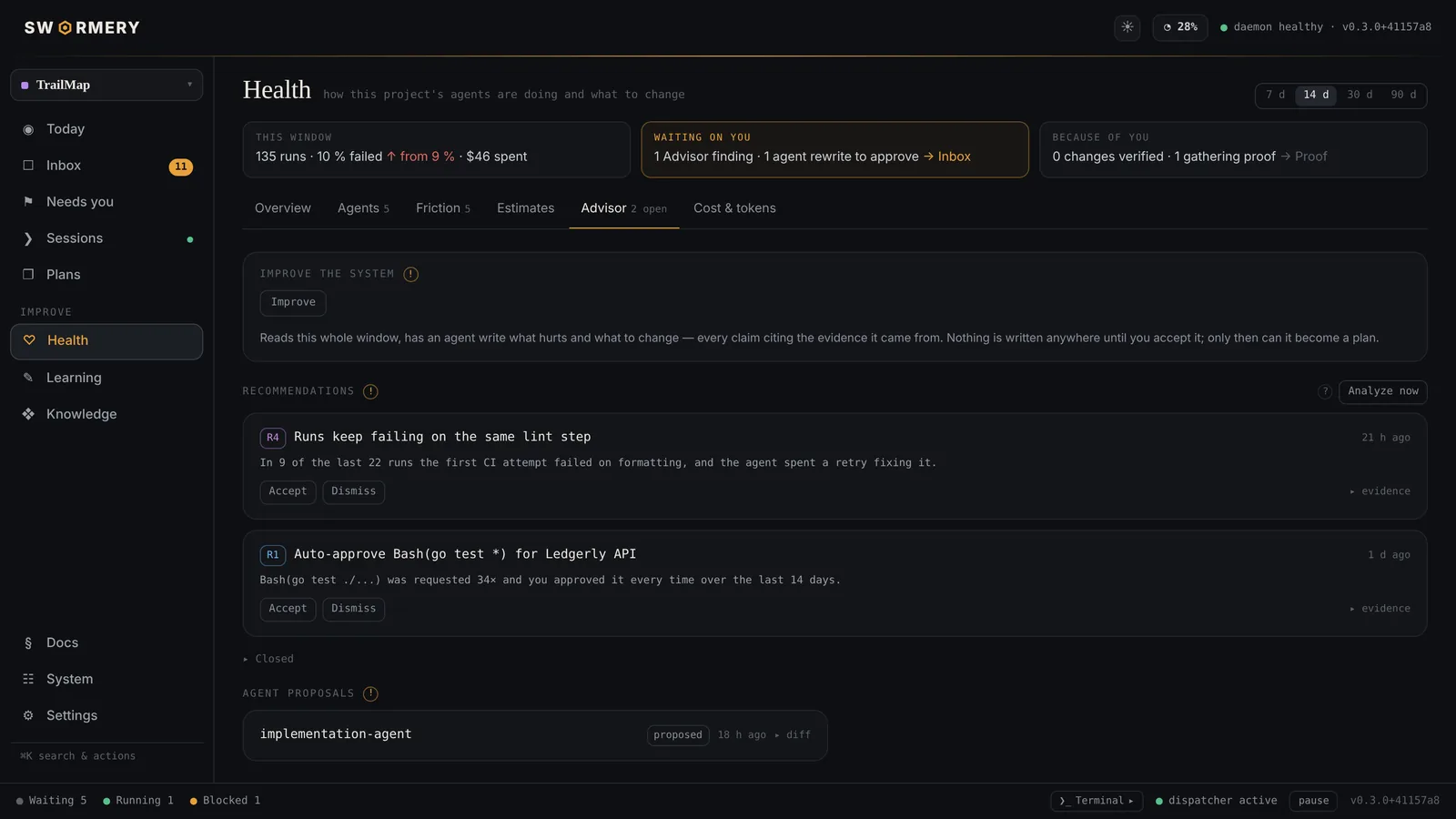 Advisor recommendations with evidence, and agent proposals